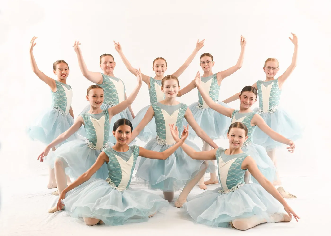 Ballet class in light blue tutus